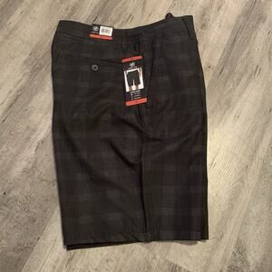 Hang Ten Hybrid Shorts Mens 34 Black Plaid Flat Front Quick Drying Stretch NEW